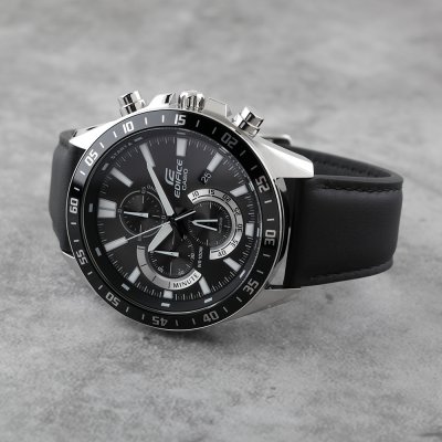Casio Edifice EFV-C120L-8AEF – Orologio Uomo Analogico-Digitale Al Quarzo, Cassa Acciaio 45mm, Cinturino Pelle Nero