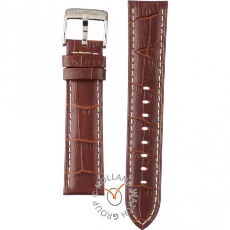 Cinturino Orologio 22 Mm In Pelle Di Vitello Marrone &ndash; Made In Italy Con Fibbia Argento