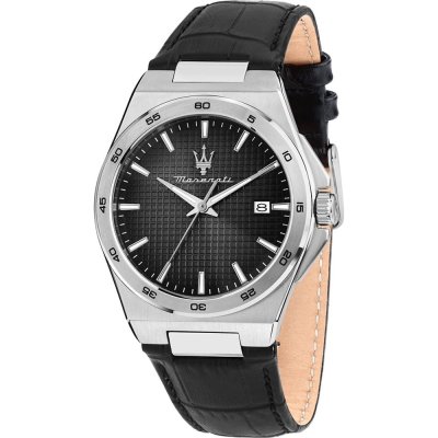 Maserati Orologio Uomo SFIDA R8853140009, Quarzo, Cassa 44mm, Quadrante Nero, Data, Cinturino Acciaio, 10 ATM