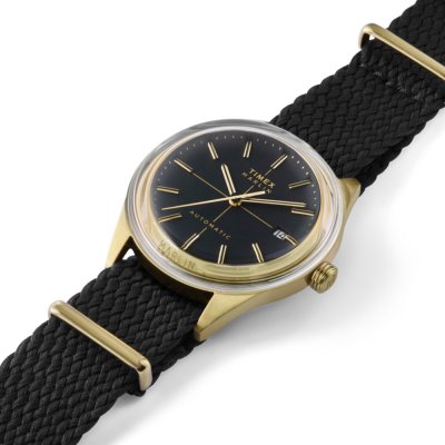 Timex Marlin Cronografo Quarzo Uomo 40mm: Orologio Dorato Con Quadrante Nero, Bracciale In Acciaio Riciclato E Tachimetro