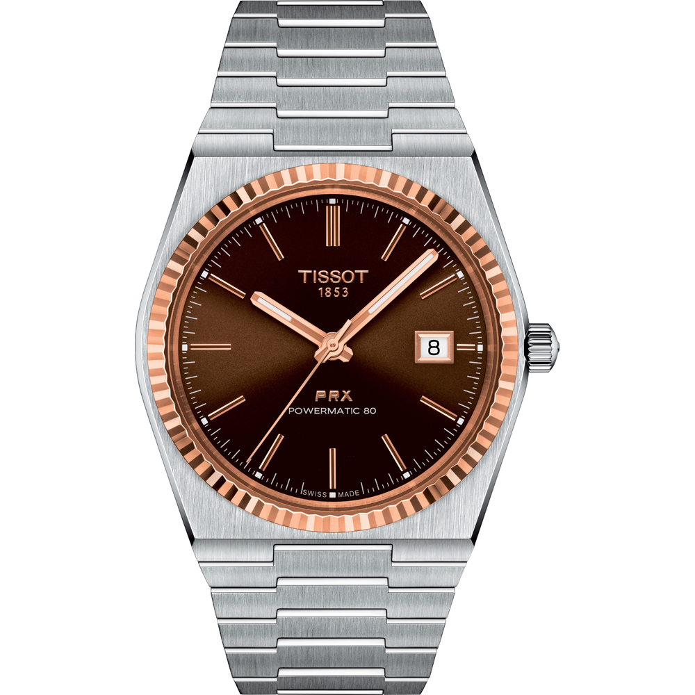 Tissot Orologio Uomo Automatico – Cassa 44mm In Acciaio, Quadrante Bianco E Pelle Marrone (Modello T0554271601700)