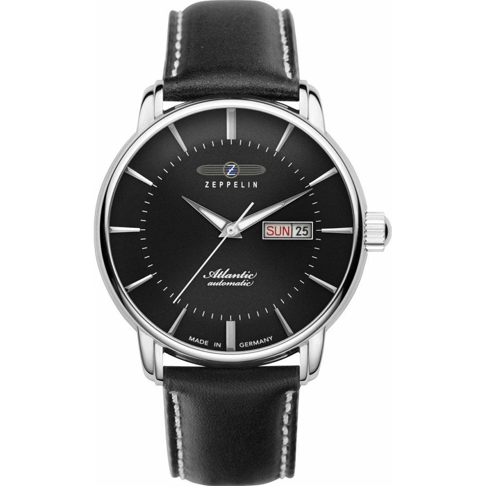Zeppelin Atlantic Automatic 8466: Orologio Uomo Automatico Giorno E Data, Cassa 41mm, Cinturino In Pelle, Made In Germany